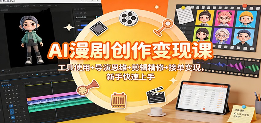 AI漫剧创作变现课：工具使用+导演思维+剪辑精修+接单变现，新手快速上手-老莫涯