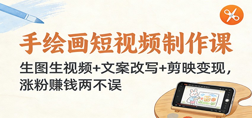手绘画短视频制作课：生图生视频+文案改写+剪映变现，涨粉赚钱两不误-老莫涯