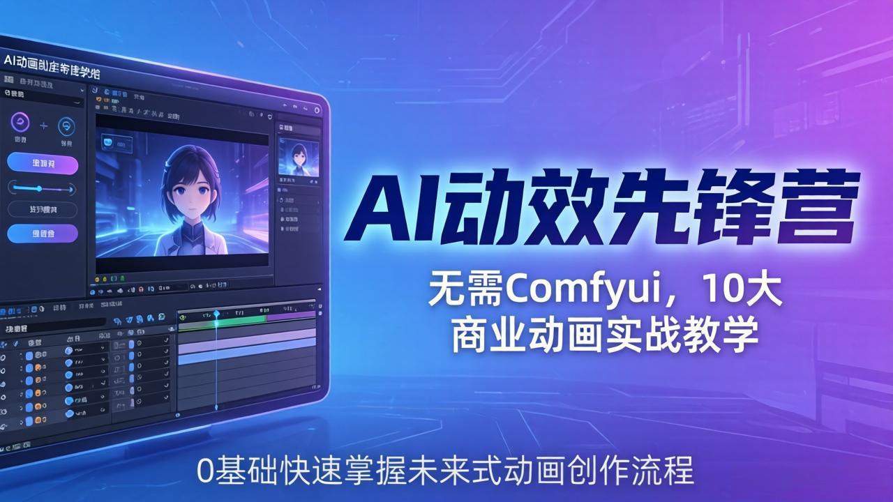 AI 动效先锋营：无需Comfyui，10大商业动画实战教学，0基础快速掌握未来式动画创作流程-老莫涯