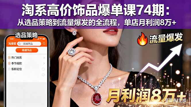 淘系高价饰品爆单课74期：从选品策略到流量爆发的全流程，单店月利润8万+-老莫涯