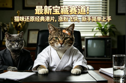 最新宝藏赛道！猫咪还原经典港片，涨粉飞快，新手简单上手-老莫涯