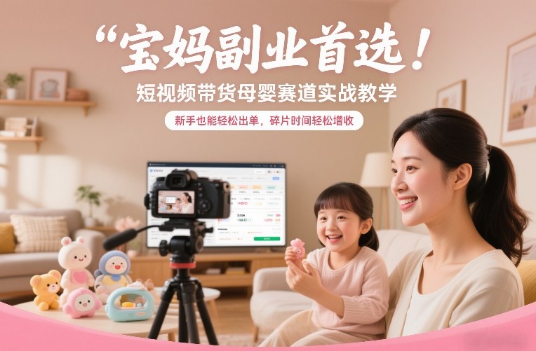 宝妈副业首选！短视频带货母婴赛道实战教学，新手也能轻松出单，碎片时间轻松增收-老莫涯