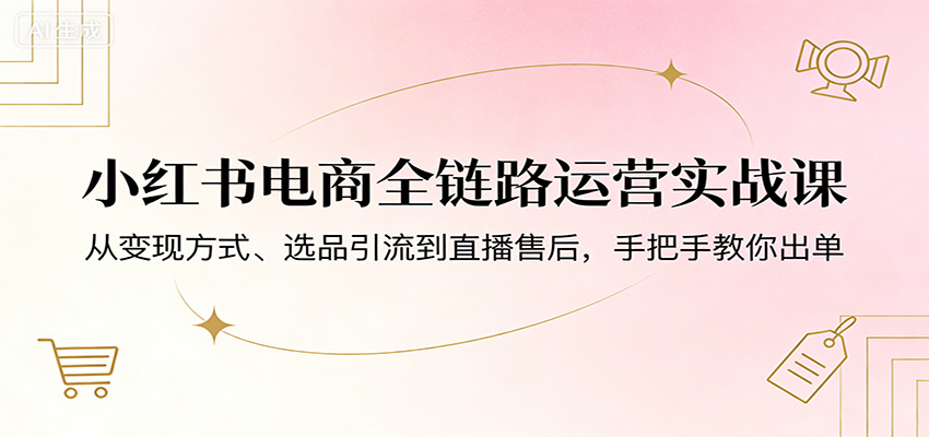 小红书电商全链路运营实战课：从变现方式、选品引流到直播售后，手把手教你出单-老莫涯