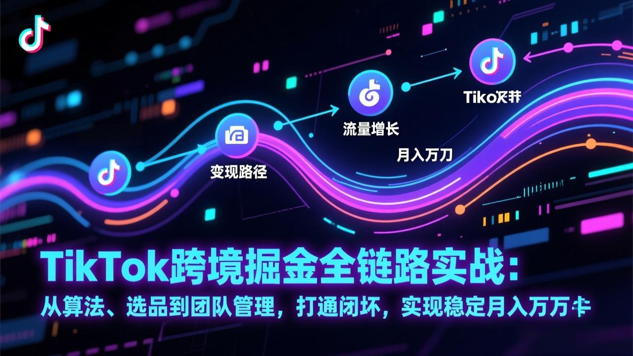 TikTok跨境掘金全链路实战：从算法、选品到团队管理，打通闭环，实现稳定月入万刀-老莫涯