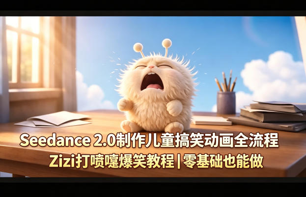 Seedance 2.0制作儿童搞笑动画全流程Zizi打喷嚏爆笑教程｜零基础也能做-老莫涯