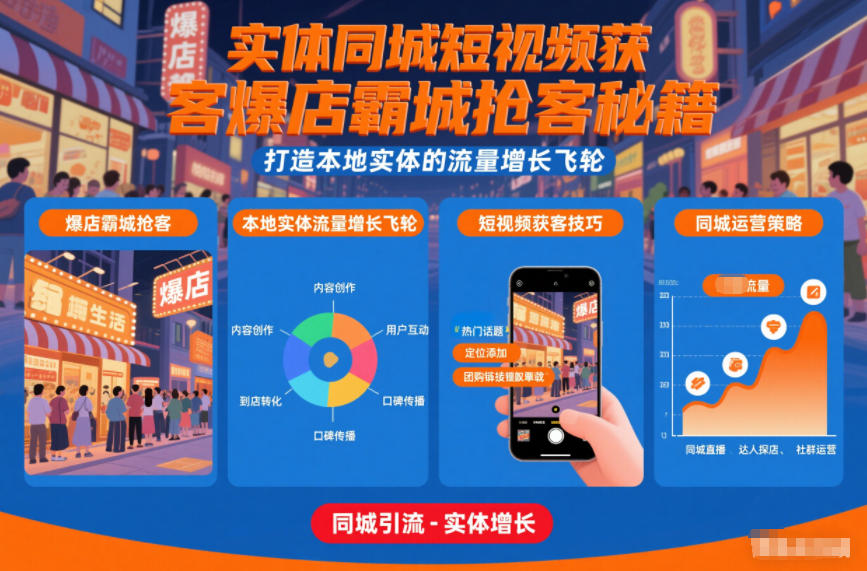 实体同城短视频获客爆店霸城抢客秘籍，打造本地实体的流量增长飞轮-老莫涯