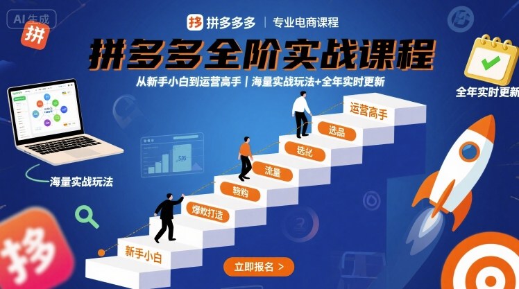 拼多多全阶实战课程，从新手小白到运营高手，海量实战玩法+全年实时更新【2025年10月更新】-老莫涯