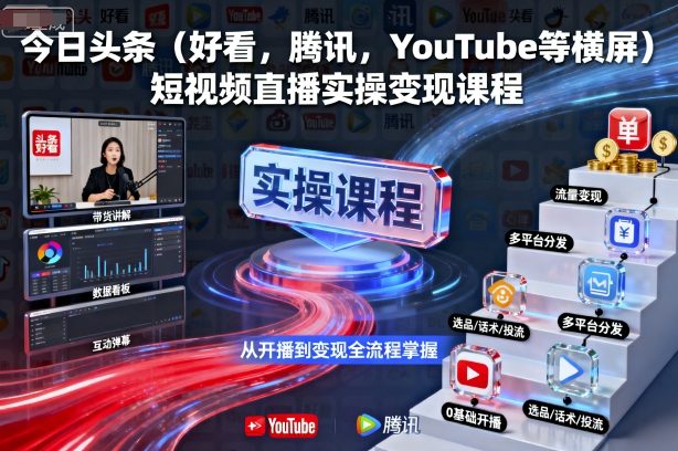 今日头条(好看，腾讯，YouTube等横屏)短视频直播实操变现课程-老莫涯