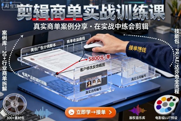 剪辑商单实战训练课，真实商单案例分享，在实战中练会剪辑-老莫涯