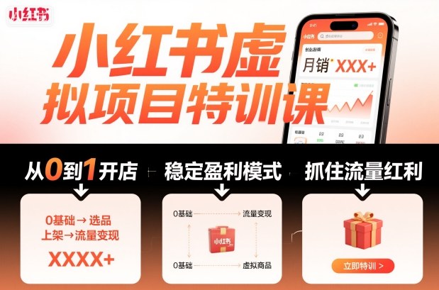 小红书虚拟项目特训课，帮你从0到1打造稳定盈利的店铺，抓住流量红利(更新9月)-老莫涯
