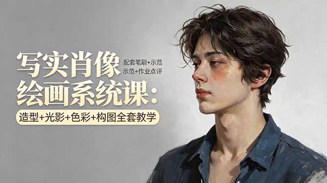 写实肖像绘画系统课：造型+光影+色彩+构图全套教学，配套笔刷+示范+作业点评-老莫涯