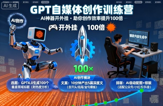 GPT自媒体创作训练营：AI神器开外挂，助你创作效率提升100倍-老莫涯