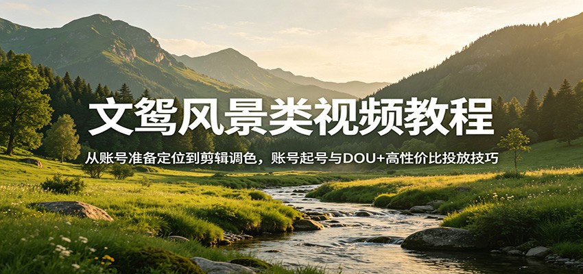 文鸳风景类视频教程：从账号准备定位到剪辑调色，账号起号与DOU+高性价比投放技巧-老莫涯