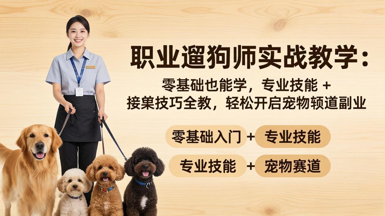 职业遛狗师实战教学：零基础也能学，专业技能 + 接单技巧全教，轻松开启宠物赛道副业-老莫涯