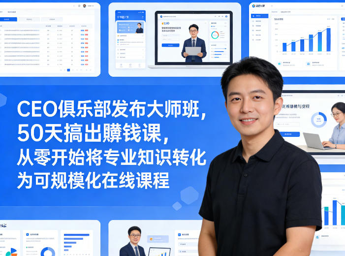 CEO俱乐部发布大师班，50天搞出賺钱课，从零开始将专业知识转化为可规模化在线课程-老莫涯