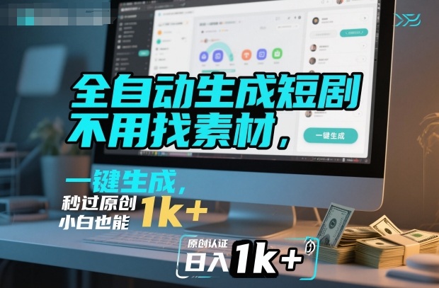 全自动生成短剧，不用找素材，不用剪辑，一键生成，秒过原创，小白也能轻松日入1k+【揭秘】-老莫涯