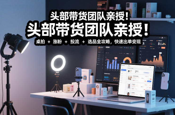 头部带货团队亲授！专业短视频实拍带货课：桌拍+涨粉+投流+选品全攻略，快速出单变现，月入2w+-老莫涯