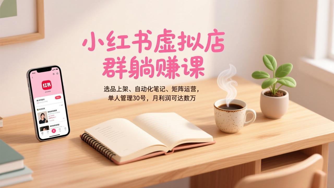 小红书虚拟店群躺赚课，选品上架、自动化笔记、矩阵运营，单人管理30号，月利润可达数万-老莫涯