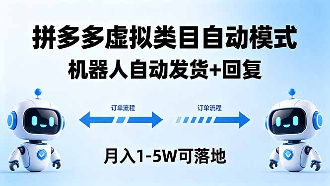 多多虚拟类目自动模式，机器人自动发货 + 回复，月入 1-5W 可落地-老莫涯