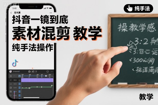 抖音一镜到底素材混剪教学，纯手法操作-老莫涯
