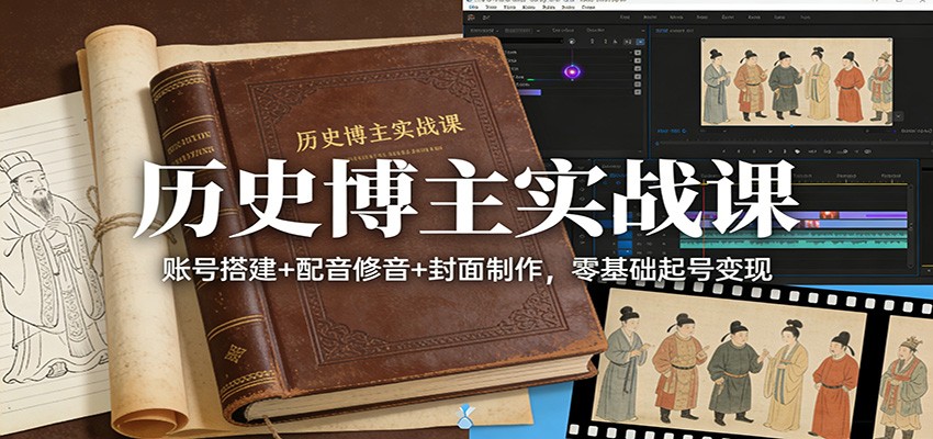 历史博主实战课：账号搭建+配音修音+封面制作，零基础起号变现-老莫涯