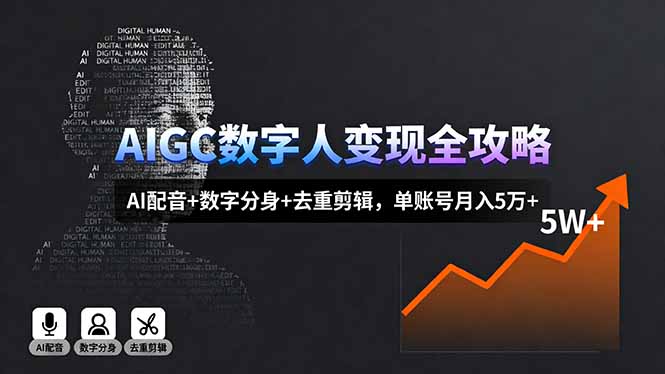 AIGC数字人变现全攻略，AI配音+数字分身+去重剪辑，单账号月入5万+-老莫涯