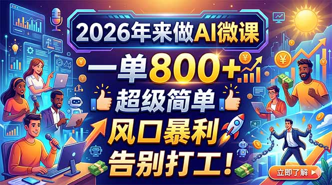2026年来做AI微课，一单800+，超级简单，风口暴利，告别打工！-老莫涯