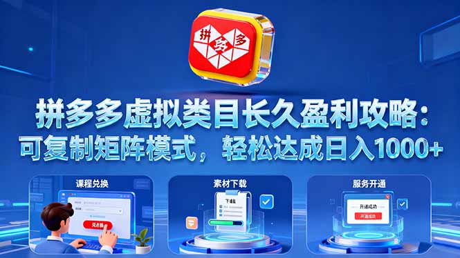 拼多多虚拟类目长久盈利攻略：可复制矩阵模式，轻松达成日入 1000+-老莫涯