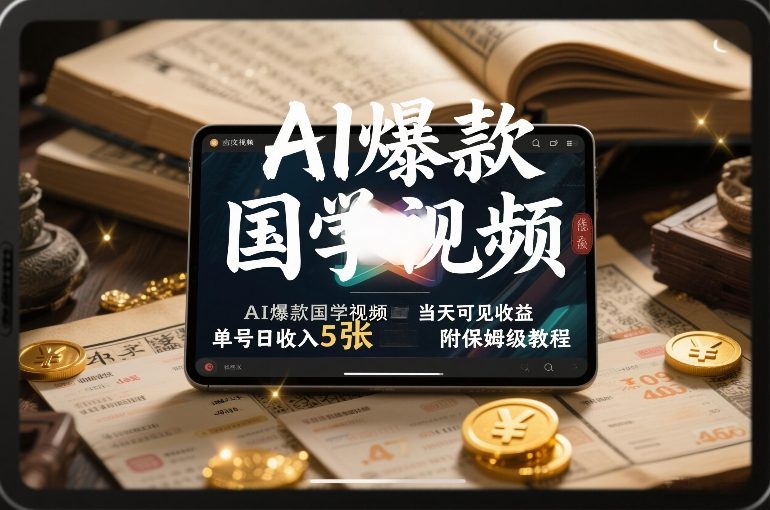 AI爆款国学视频，独家起号方法，小白直接上手，当天可见收益，单号日收入5张+附保姆级教程-老莫涯