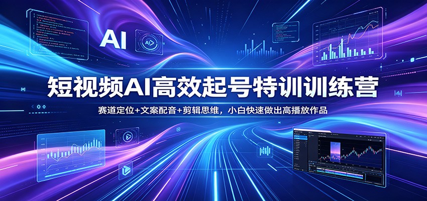 短视频AI高效起号特训训练营：赛道定位+文案配音+剪辑思维，小白快速做出高播放作品-老莫涯