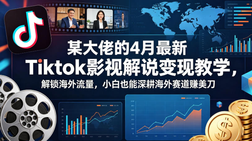 某大佬的4月最新Tiktok影视解说变现教学，解锁海外流量，小白也能深耕海外赛道賺美刀-老莫涯