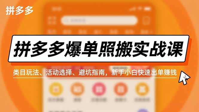 拼多多爆单照搬实战课，类目玩法、活动选择、避坑指南，新手小白快速出单赚钱-老莫涯
