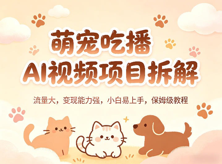 萌宠吃播AI视频项目拆解，流量大，变现能力强，小白易上手，保姆级教程-老莫涯