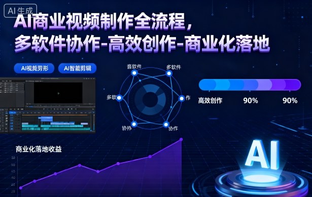 AI商业视频制作全流程，多软件协作-高效创作-商业化落地-老莫涯