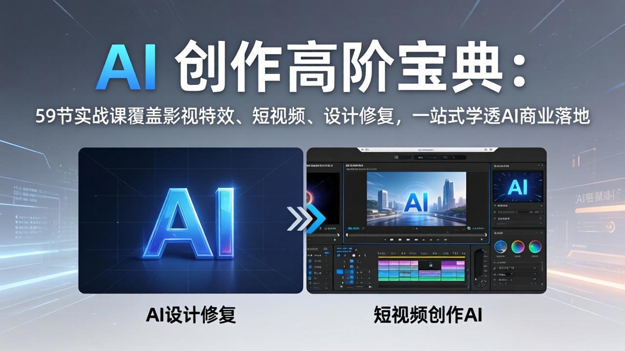 AI 创作高阶宝典：59节实战课覆盖影视特效、短视频、设计修复，一站式学透AI商业落地-老莫涯