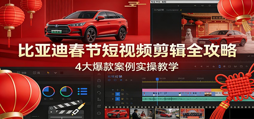 比亚迪春节短视频剪辑全攻略，4大爆款案例实操教学-老莫涯