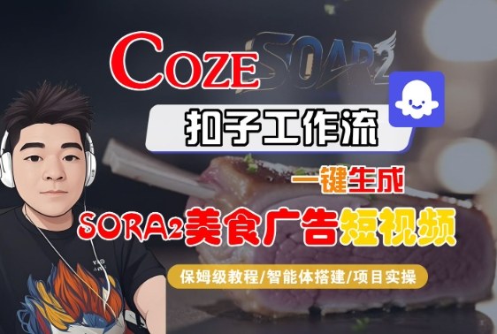 Coze扣子智能体工作流一键生成“SORA2美食广告“短视频，全流程保姆级教学-老莫涯
