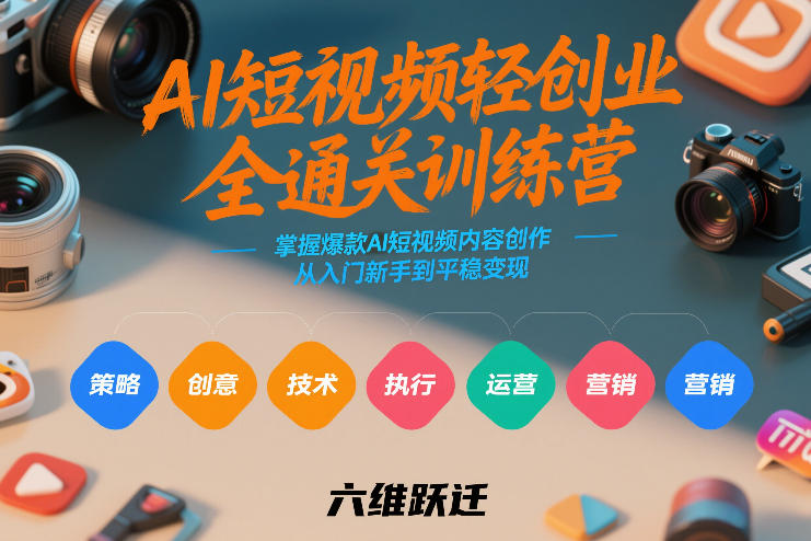 AI短视频轻创业全通关训练营，掌握爆款AI短视频内容创作，从入门新手到平稳变现的六维跃迁-老莫涯