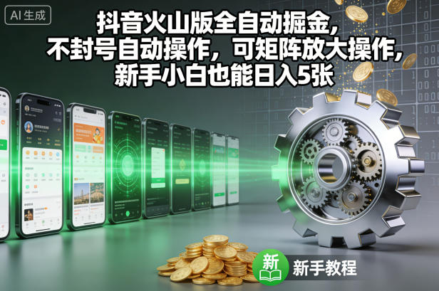 抖音火山版全自动掘金，不封号自动操作，可矩阵放大操作，新手小白也能日入5张【揭秘】-老莫涯