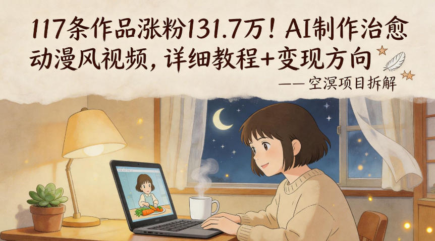 117条作品涨粉131.7W！AI制作治愈动漫风视频，详细教程+变现方向-老莫涯