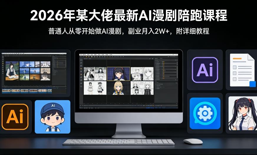 26年某大佬最新Ai漫剧陪跑课程，普通人从零开始做AI漫剧，副业月入2W+-老莫涯