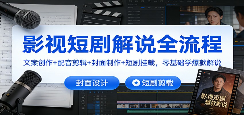 影视短剧解说全流程：文案创作+配音剪辑+封面制作+短剧挂载，零基础学爆款解说-老莫涯
