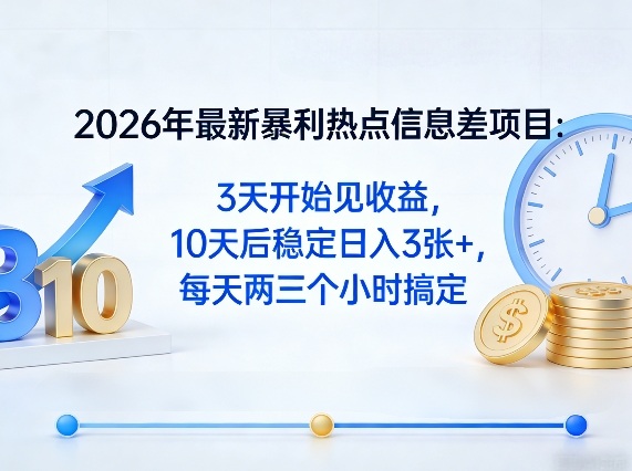 2026年最新暴利热点信息差项目：3天开始见收益，10天后稳定日入3张+，每天两三个小时搞定-老莫涯