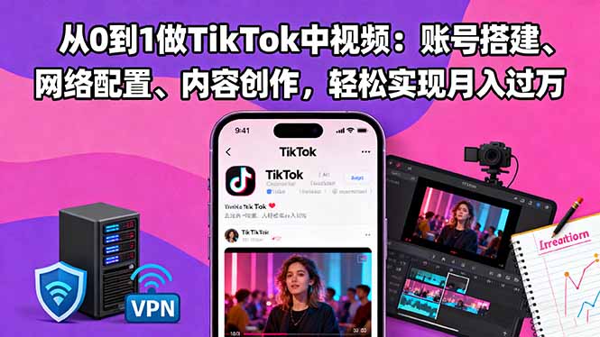 从0到1做TikTok中视频：账号搭建、网络配置、内容创作，轻松实现月入过万-老莫涯