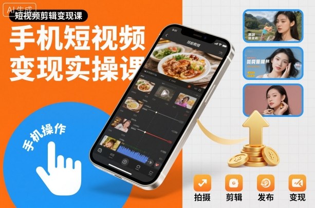 手机短视频变现实操课，短视频剪辑变现课-老莫涯
