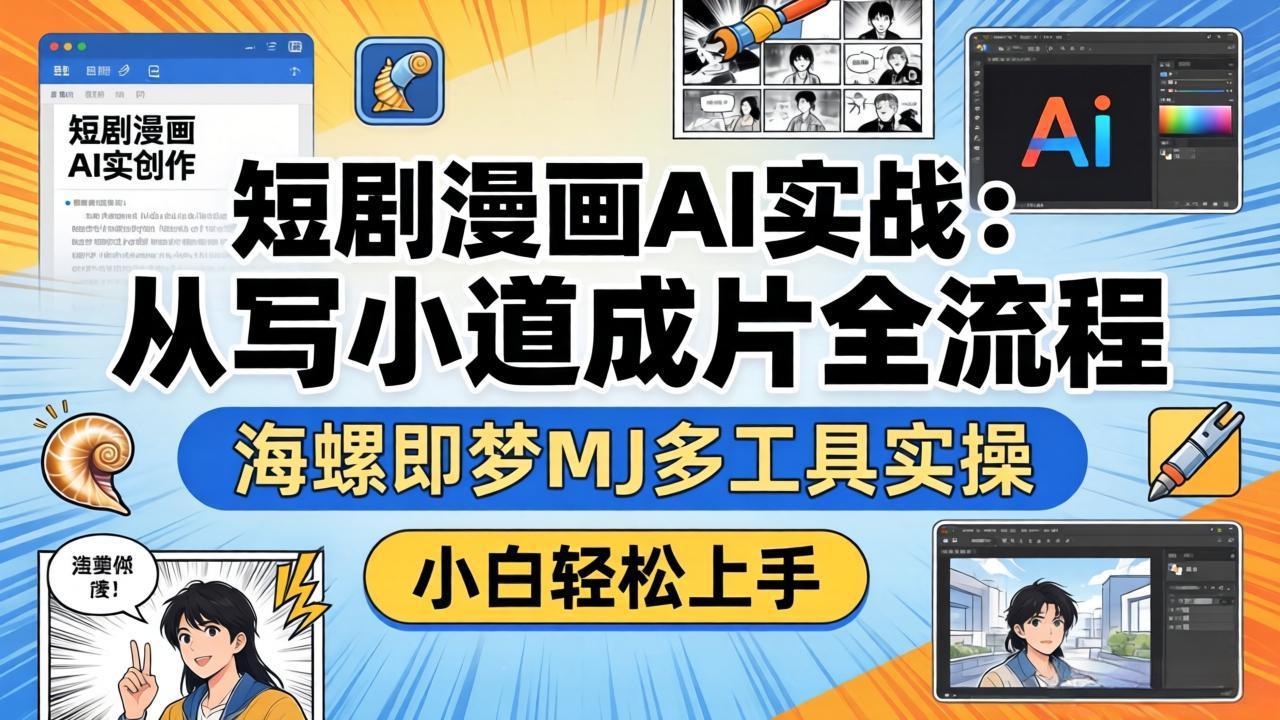 短剧漫画AI实战：从写小说到成片全流程，海螺即梦MJ多工具实操，小白轻松上手-老莫涯