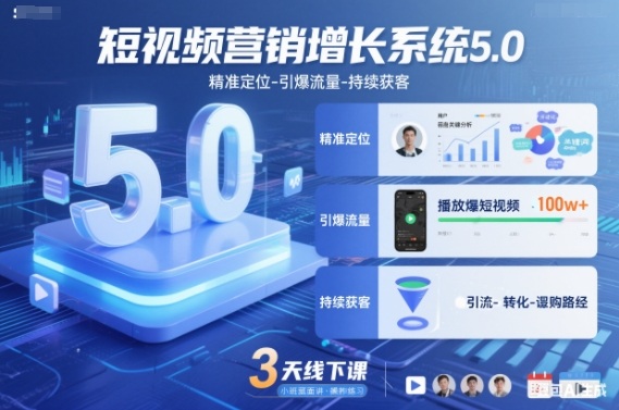 短视频营销增长系统5.0，精准定位-引爆流量-持续获客，3天线下课(音频+图片)-老莫涯