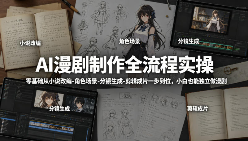 AI漫剧制作全流程实操，零基础从小说改编-角色场景-分镜生成-剪辑成片一步到位，小白也能独立做漫剧-老莫涯