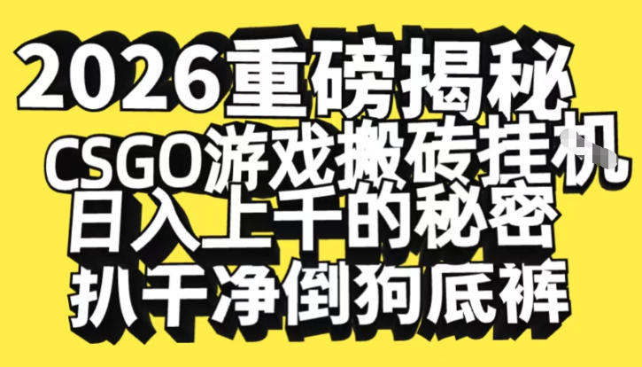 2026开年重磅解密，CSGO游戏搬砖挂G日入1k+的秘密，把倒狗的底裤扒干【揭秘】-老莫涯