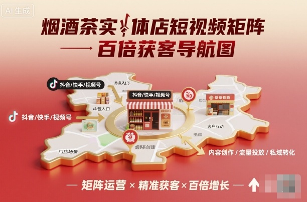 烟酒茶实体店短视频矩阵百倍获客导航图-老莫涯
